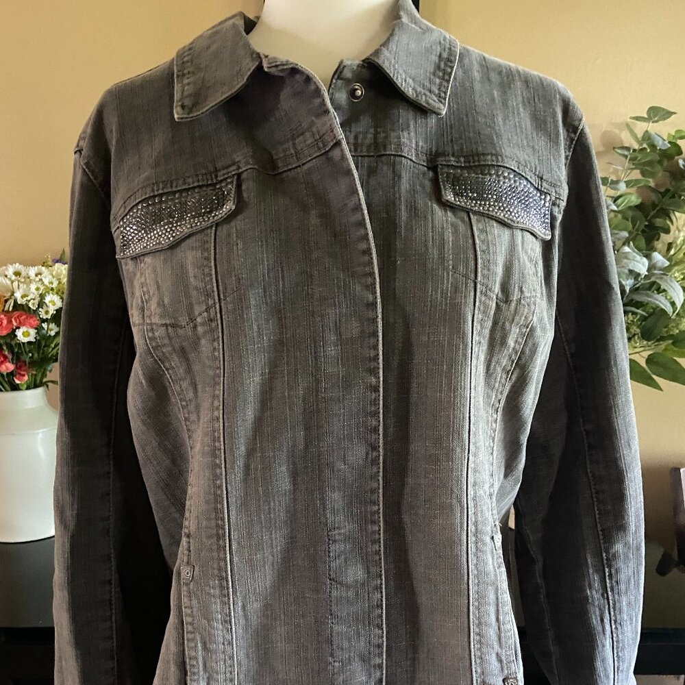 Chico's Platinum Gray Grey Denim Jean Jacket Size 2